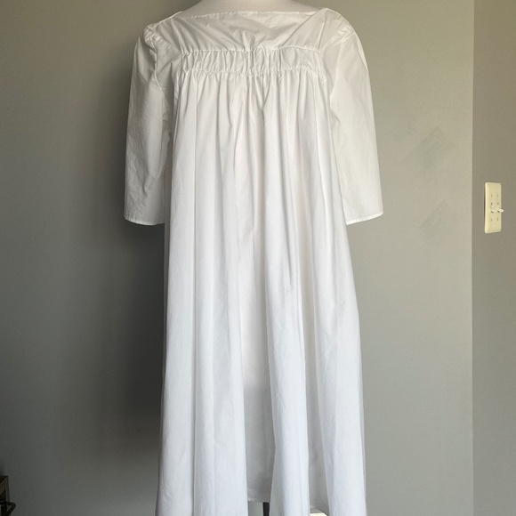 COS White Cotton Voluminous Gathered Front Rachet A-line Casual Pockets Dress - Picture 1 of 12